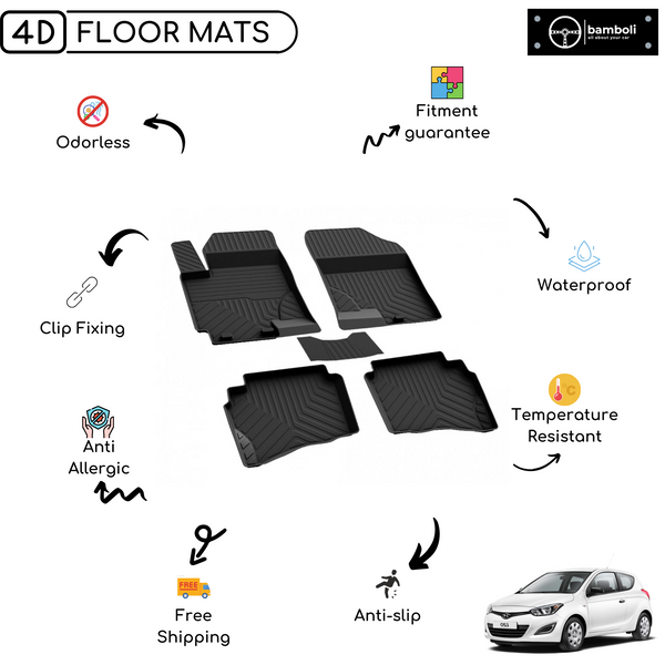 4D Premium Rubber Car Floor Mat for Hyundai i20 2009 - 2014