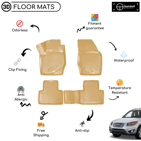 3D Molded Interior Beige Car Floor Mat for Hyundai Santa Fe 2006 - 2012
