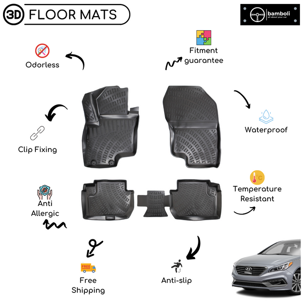 3D Molded Interior Car Floor Mat for Hyundai Sonata (Non Hybrid) 2015 - Up