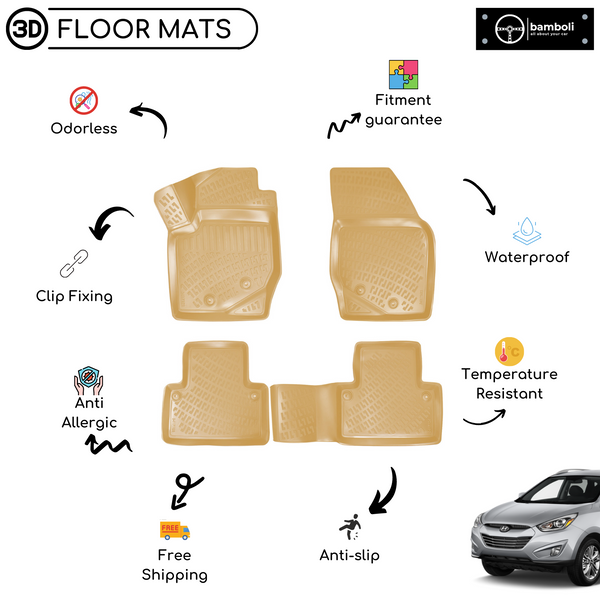 3D Molded Interior Beige Car Floor Mat for Hyundai Tucson 2004 - 2015