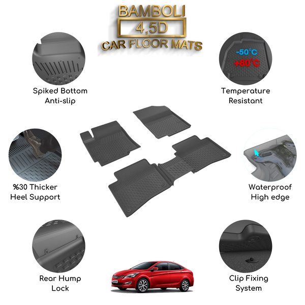Premium 4,5D Car Floor Mat for Hyundai Solaris 2011+