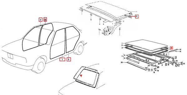 For BMW E30 Sedan 4 Door Weatherstrip Sunroof Trunk Rubber Window Seal 7 pcs