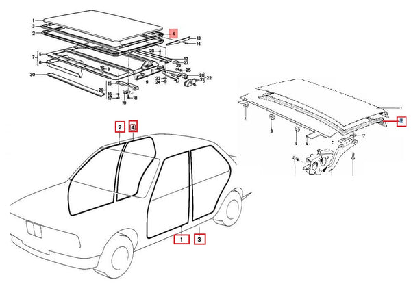 Bmw E39 5 Series 1995-2003 Door Body + Trunk Lid Rubber Sunroof Seal Gasket 6 Pcs