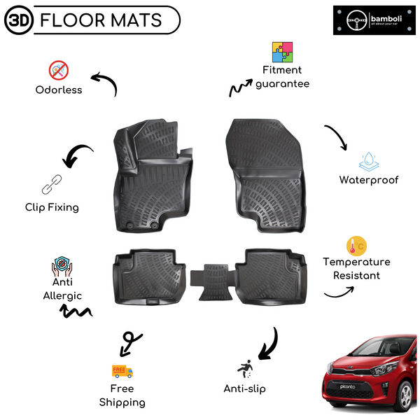 3D Molded Interior Car Floor Mat for Kia Picanto 2018 - Up