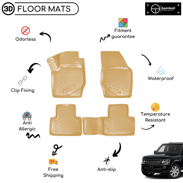 3D Molded Interior Beige Car Floor Mat for Land Rover Freelander 2006 - Up