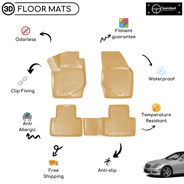 3D Molded Interior Beige Car Floor Mat for Mercedes C Class W204 2007 - 2014