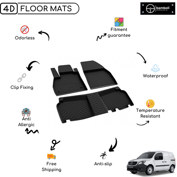 4D Premium Rubber Car Floor Mat for Mercedes Citan 2008 - 2020