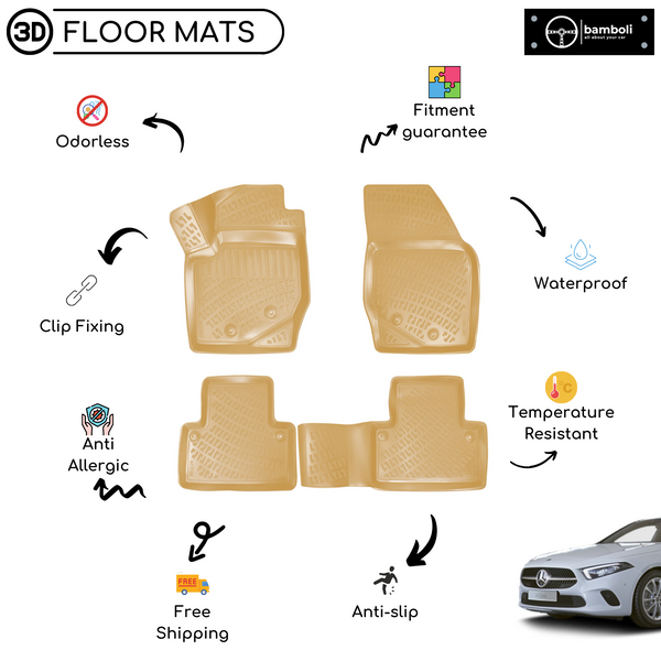 3D Molded Interior Beige Car Floor Mat for Mercedes A Class W177 2018 - Up