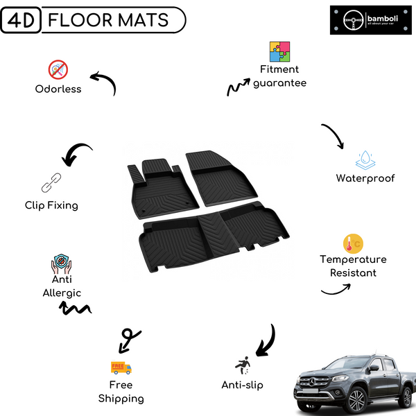 4D Premium Rubber Car Floor Mat for Mercedes X-Class 2017 - 2020