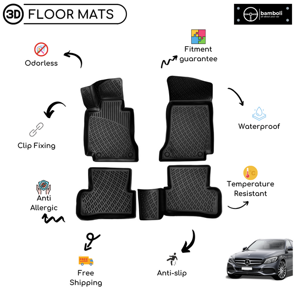 3D Molded Interior Car Floor Mat for Mercedes C Class W205 2015-Up