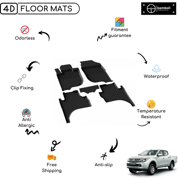 4D Premium Rubber Car Floor Mat for Mitsubishi L200 2015 - 2019