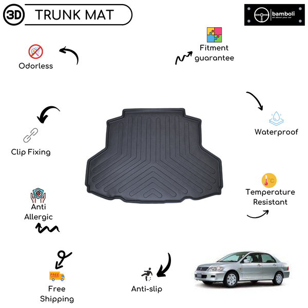 Vehicle Specific Rubber Trunk Mat Cargo Liner for Mitsubishi Lancer 2001 - 2007