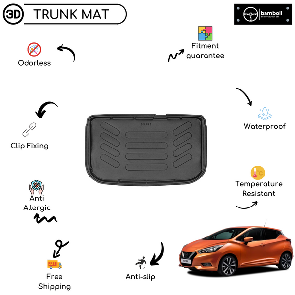 Vehicle Specific Rubber Trunk Mat Cargo Liner for Nissan Micra 2016 - 2019