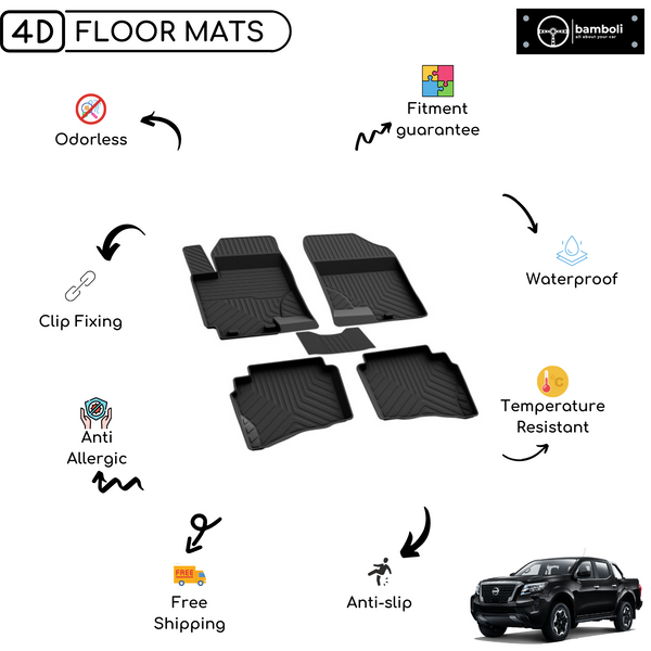 4D Premium Rubber Car Floor Mat for Nissan Navara 2020 - Up
