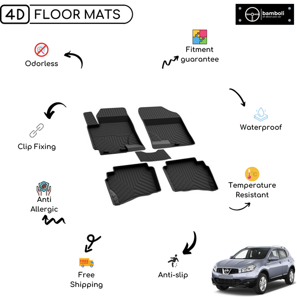 4D Premium Rubber Car Floor Mat for Nissan Qashqai 2007 - 2014
