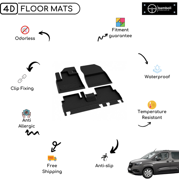 4D Premium Rubber Car Floor Mat for Opel Combo E 2019 - Up