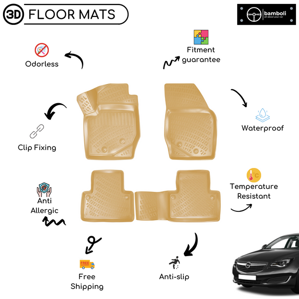 3D Molded Interior Beige Car Floor Mat for Opel Insignia 2008 - 2016