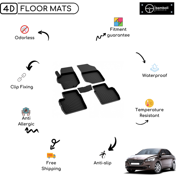 4D Premium Rubber Car Floor Mat for Peugeot 301 2013 - Up