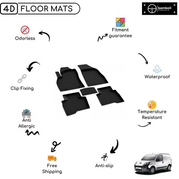 4D Premium Rubber Car Floor Mat for Peugeot Bipper 2008 - Up
