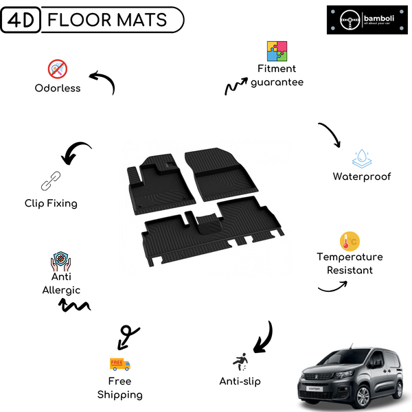 4D Premium Rubber Car Floor Mat for Peugeot Partner 2019 - Up