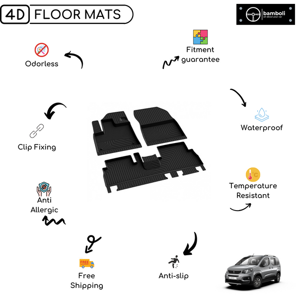 4D Premium Rubber Car Floor Mat for Peugeot Rifter 2019 - Up