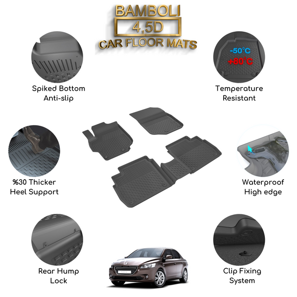 Premium 4,5D Car Floor Mat for Peugeot 301 2011+