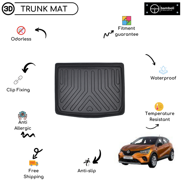 Vehicle Specific Rubber Trunk Mat Cargo Liner for Renault Captur Lower 2021 - Up