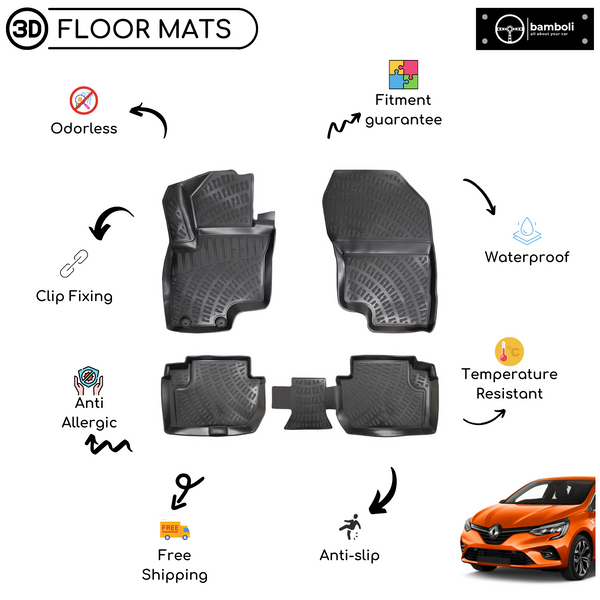 3D Molded Interior Car Floor Mat for Renault Clio 5 2020 - Up