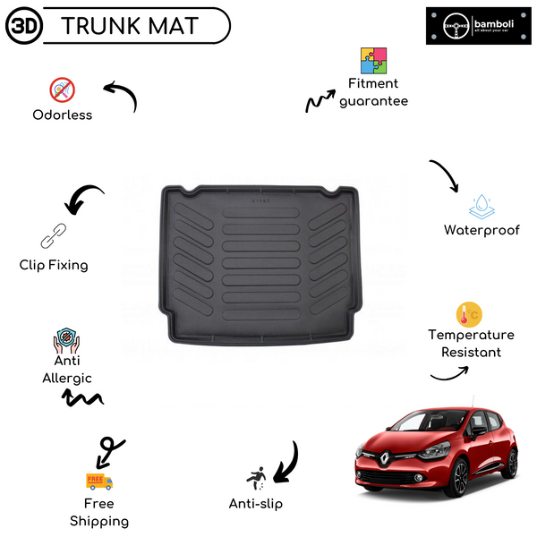 Vehicle Specific Rubber Trunk Mat for Renault Clio 4 SW Lower 2012-2019