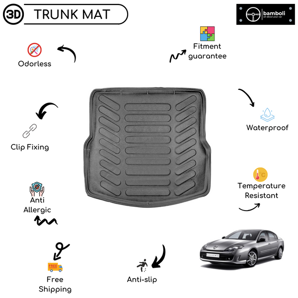 Vehicle Specific Rubber Trunk Mat Cargo Liner for Renault Laguna 3 2007 - Up
