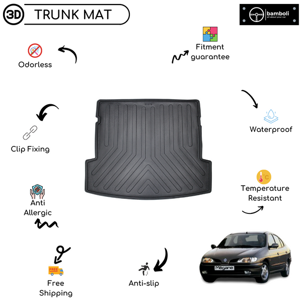Vehicle Specific Rubber Trunk Mat Cargo Liner for Renault Megane 1 1995 - 2002