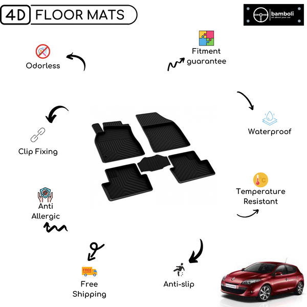 4D Premium Rubber Car Floor Mat for Renault Megane 2003 - 2008