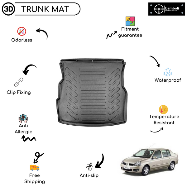 Vehicle Specific Rubber Trunk Mat Cargo Liner for Renault Symbol 1999 - 2008