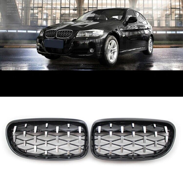 BMW 3 Series E90 Compatible ABS Plastic Front Grills Piano Black Diamond