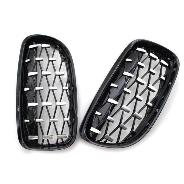 BMW 3 Series E90 Compatible ABS Plastic Front Grills Piano Black Diamond