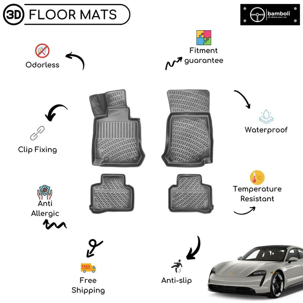 Custom Molded Rubber Floor Mat for Porsche Taycan 2018-2022 (Black)