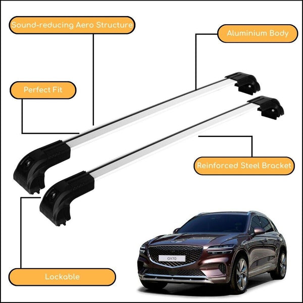 Strong Roof Rack Cross Bars for Genesis GV70 2022-2023 Silver 2 cross bar