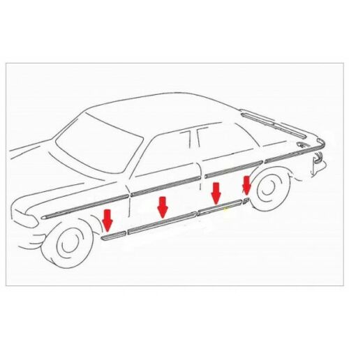 Mercedes Benz W123 Sedan 4 Doors Chrome Lower Side Molding Trim Set 8 Pcs