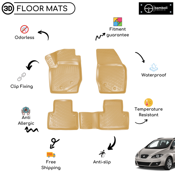 3D Molded Interior Beige Car Floor Mat for Seat Altea