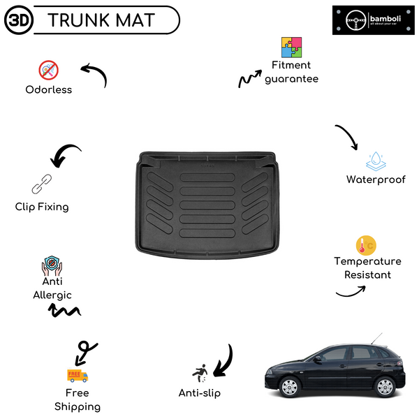 Vehicle Specific Rubber Trunk Mat Cargo Liner for Seat Ibiza 2002 - 2008