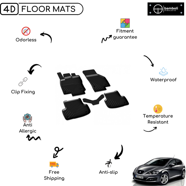 4D Premium Rubber Car Floor Mat for Seat Leon 2005 - 2012