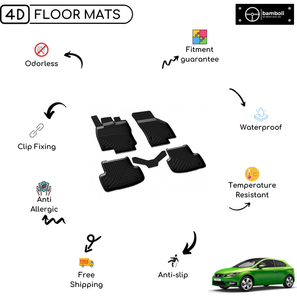 4D Premium Rubber Car Floor Mat for Seat Leon 2012 - 2019