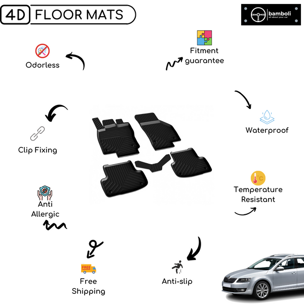 4D Premium Rubber Car Floor Mat for Skoda Octavia (A7) 2012 - 2019