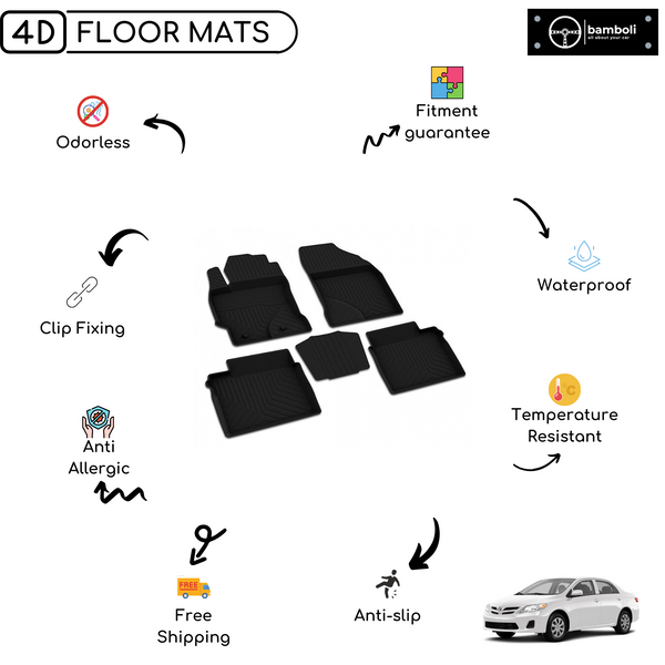 4D Premium Rubber Car Floor Mat for Toyota Corolla 2013 - 2018