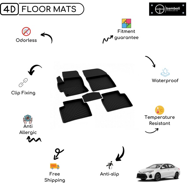 4D Premium Rubber Car Floor Mat for Toyota Corolla 2019 - Up