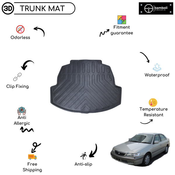 Vehicle Specific Rubber Trunk Mat Cargo Liner for Toyota Corona 1992 - 1996