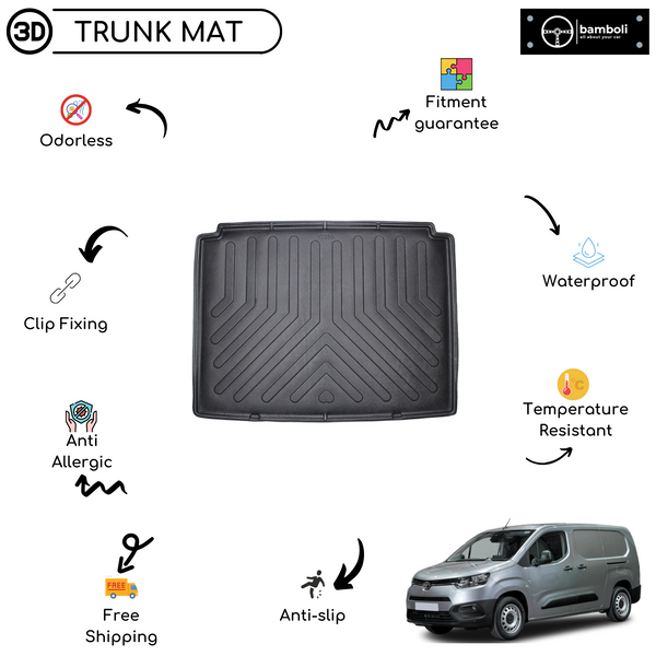 Vehicle Specific Rubber Trunk Mat Cargo Liner for Toyota Proace City 2019 - Up