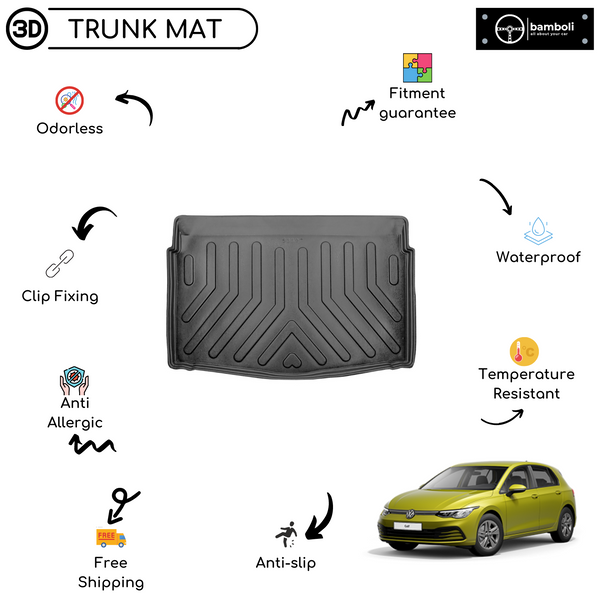 Vehicle Specific Rubber Trunk Mat for Volkswagen Golf 8 Lower 2020 - Up