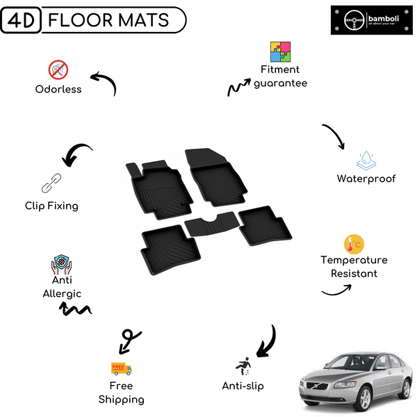 4D Premium Rubber Car Floor Mat for Volvo S40 2004 - 2012