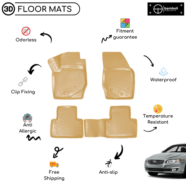 3D Molded Interior Beige Car Floor Mat for Volvo S80